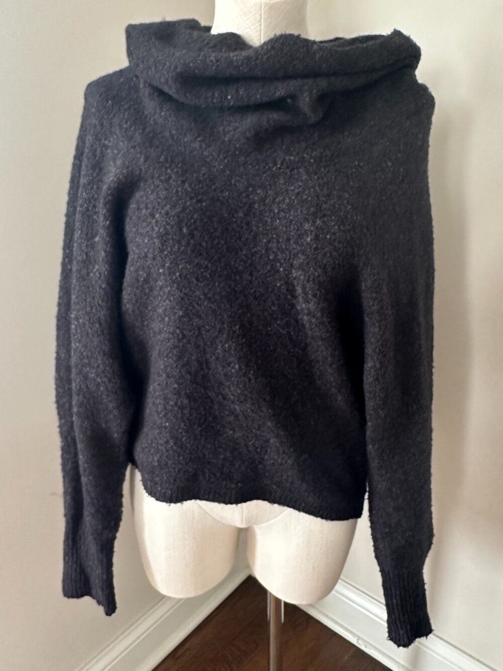 BCBGMaxAzria Otis Knit Oversized Dark Charcoal Gray Cowl Neck Sweater Size Small